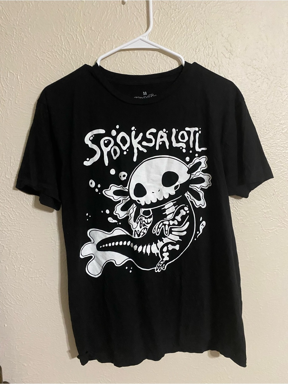 Hot Topic Black Graphic Tee with White 'Spooksalotl' Design